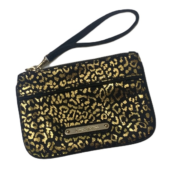 Love Express gold foil leopard print black wristlet NWOT OBO - Picture 2 of 8